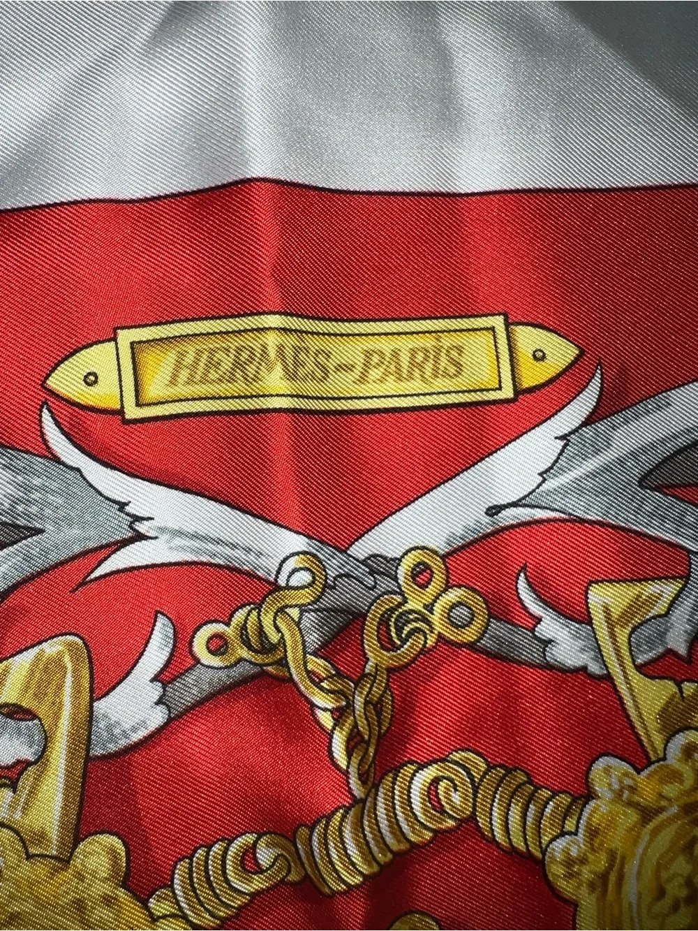 Hermes Red Baroque-Style Silk Tapestry with Gold and Blue Accents